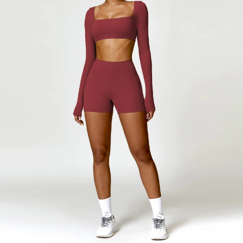 Summer 2PCS Yoga Suit Sports Set Women Quick-Dry Gym Set Women Tracksuit Running Workout Long Sleeve Sports Shirt Yoga Clothing