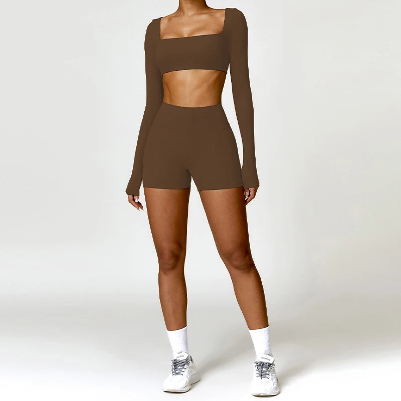 Summer 2PCS Yoga Suit Sports Set Women Quick-Dry Gym Set Women Tracksuit Running Workout Long Sleeve Sports Shirt Yoga Clothing